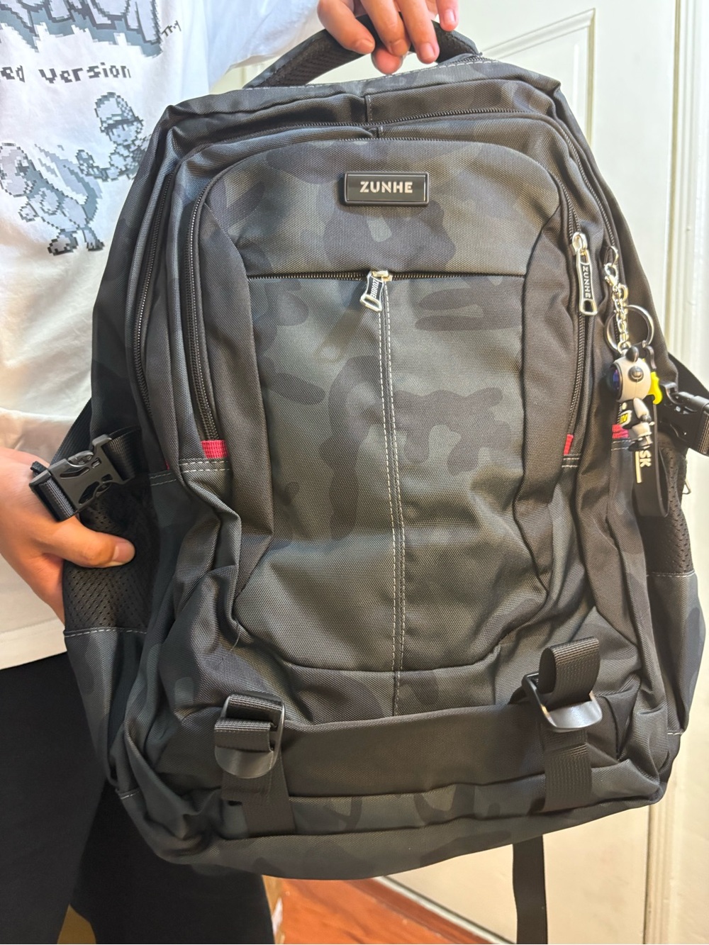 Men's Black Grey Camo Backpack - Casual Travel & Work Pack